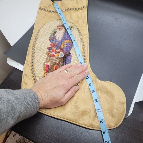 VTG Father Christmas Needlepoint Stocking Wool Handmade Santa Claus St. Nick - Picture 4 of 4